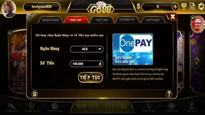 Nạp tiền bằng One Pay Go88